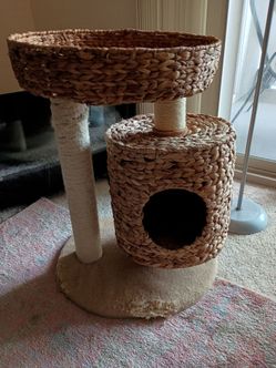 Wicker Cat Tree with Condo and Perch.