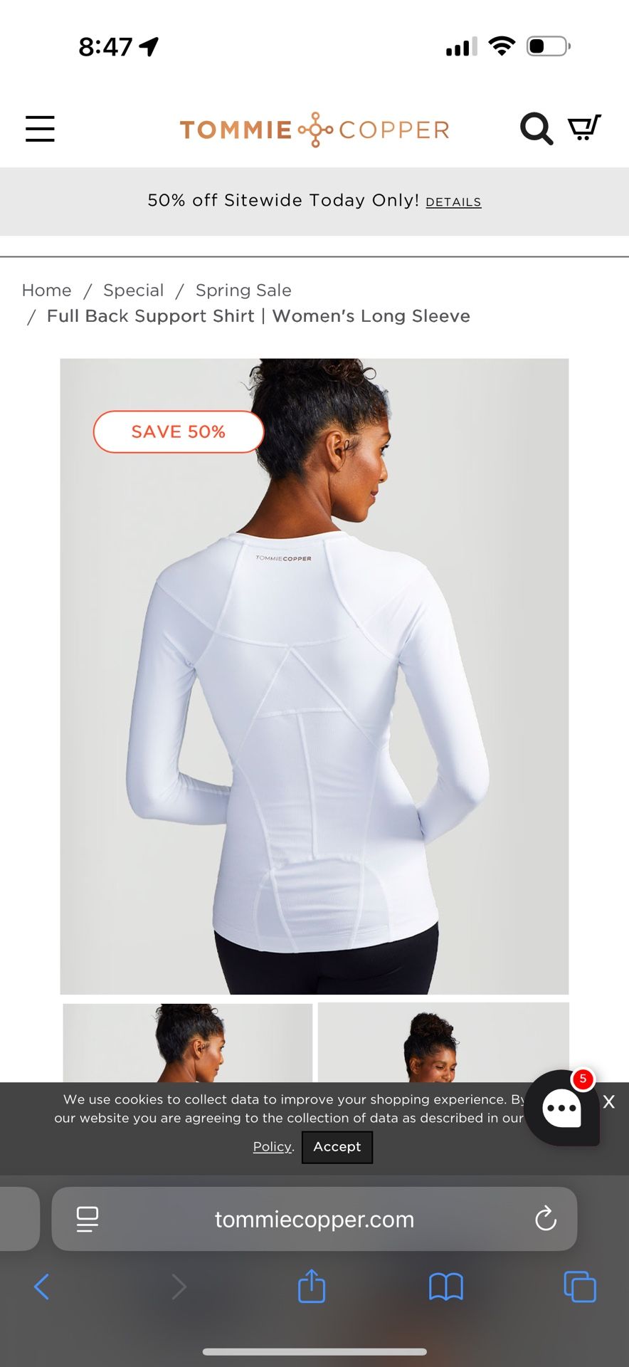 NEW Tommie Copper White XL Full Back Support Shirt | Women's Long Sleeve NWT