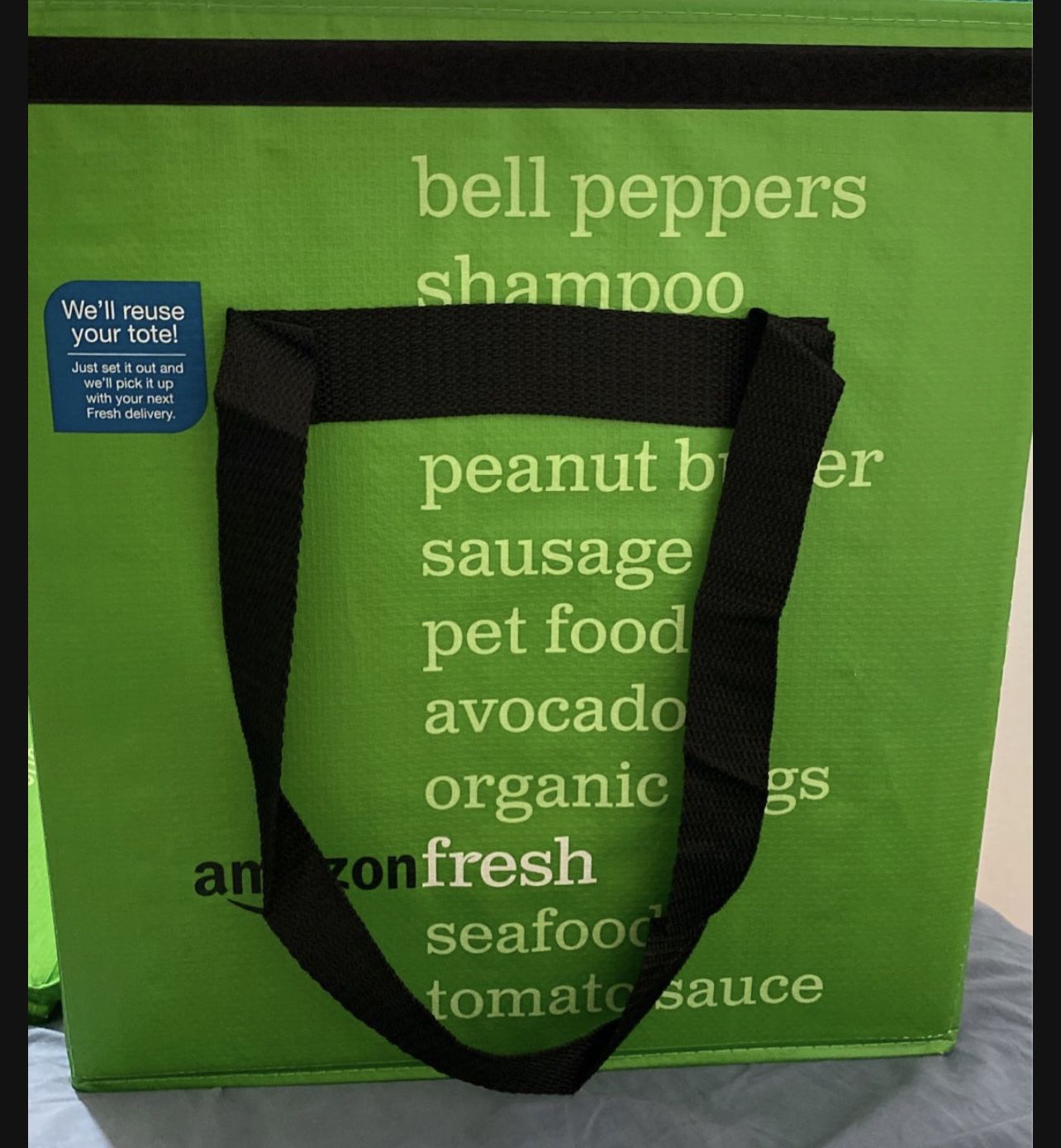 Amazon Fresh Reusable Foldable Green Box Tote Bag W/pads-Discontinued 10x14x16”