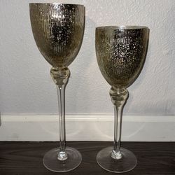 Gold Glass Candle Holders (Set Of 2)