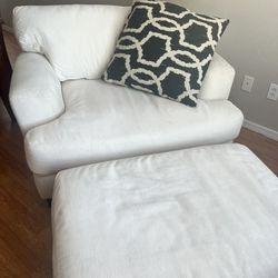 Oversized White Chair with Ottoman