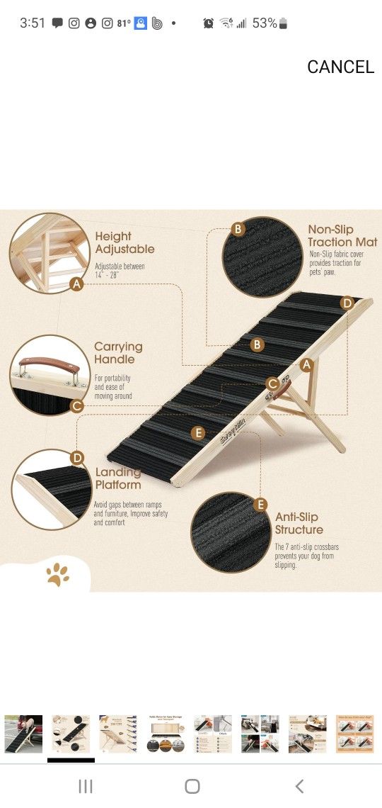 Dog Ramp for High Bed - Car Ramp for Dog - Anti-Slip Carpet - 51" Long Adjustable 14"-28" Dog Ramps for Small Dogs Large Dogs - Dog Ramp for Couch, Be