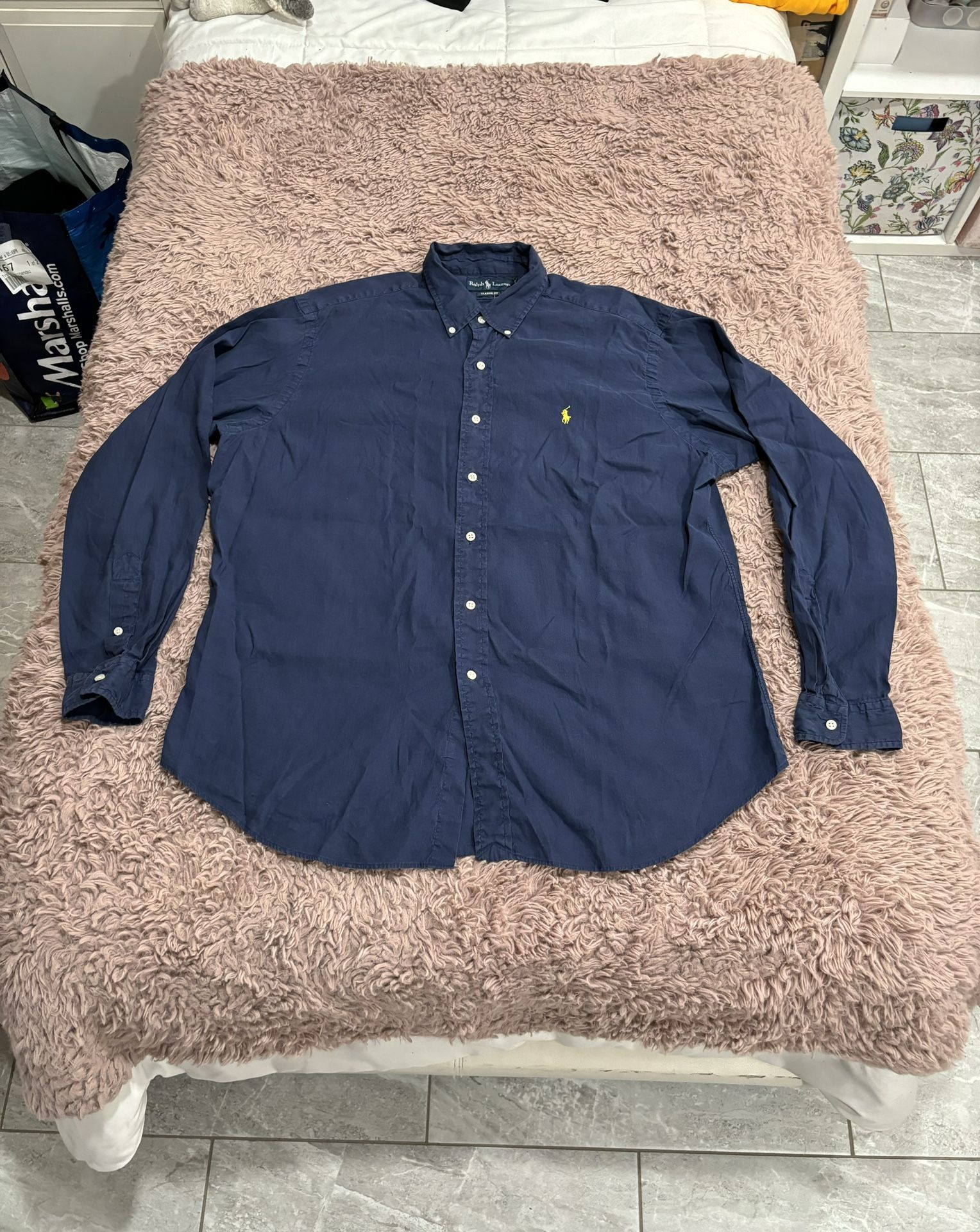 Polo Ralph Lauren Men Navy Blue Button Up Shirt