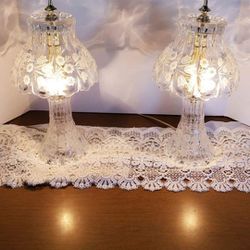 Gorgeous Pair Of Vintage Crystal Boudoir lamps