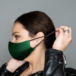 Face Silk Mask Dark Green + storage Bag