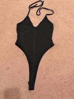 New Small black onepiece high cut bodysuit stretchy halter top lingerie