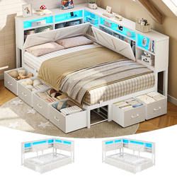 Twin Storage Bed Frame with Drawers - White