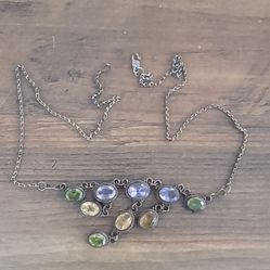 Vintage Sterling Silver Multi-Stone Gemstone Necklace