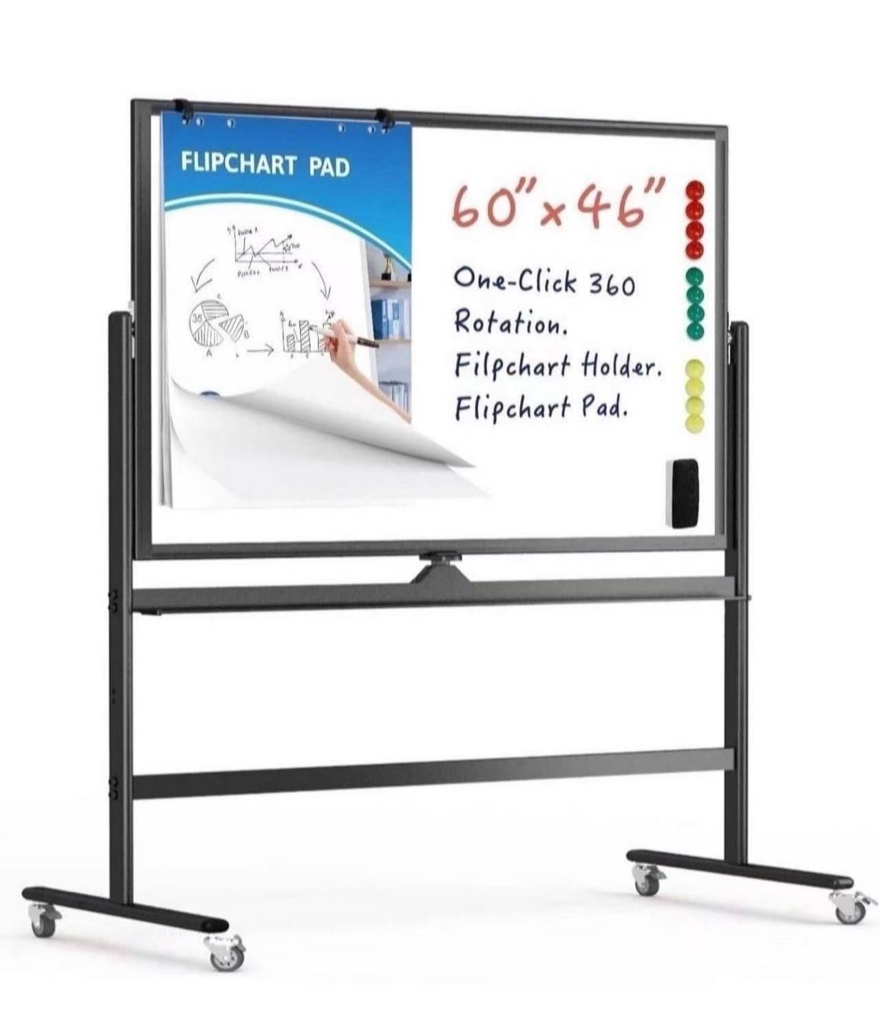White Board, Mobile Whiteboard on Wheels,60 * 46 Rolling whiteboard,Double Sided Dry Erase Board with Stand,Mobile Dry Erase Board,Presentation Suppli