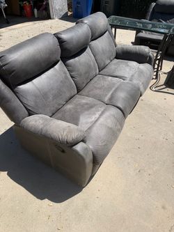 Gray Reclining Sofa, love seat, recliner and glass table