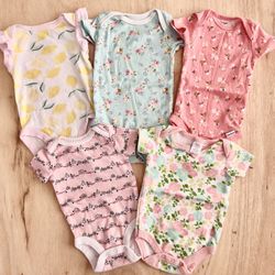 0-3 Months Baby Girl Spring Print Body Suits Bundle 