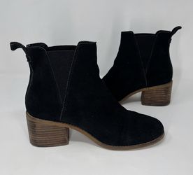 Toms Black Suede Esme Block Wedge Boots Size 8.5