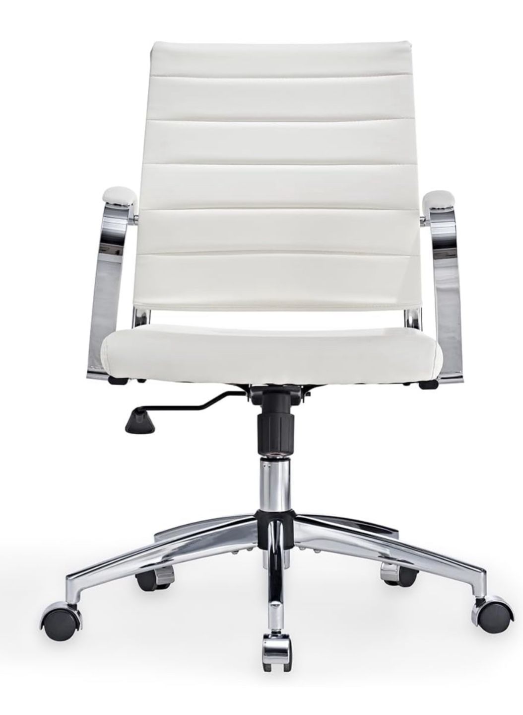 Brand New In The Box- Mid-Century Modern White Leather Office Chair with armrests, Adjustable Swivel Desk Chair for Home Office, Ergonomic Executive C