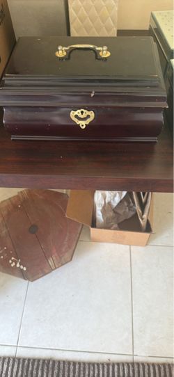 Vintage Wooden Jewelry Box with Brass Hardware
