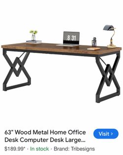 63" Wood Metal Home Office Desk & drawer cabinet
