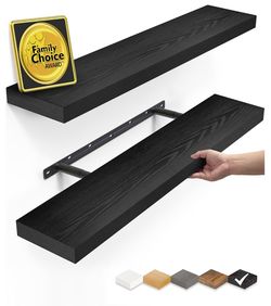 New!✨ set of 2 black wood grain floating shelves