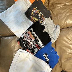 (7) mens lot bundle shirts and shorts size large
