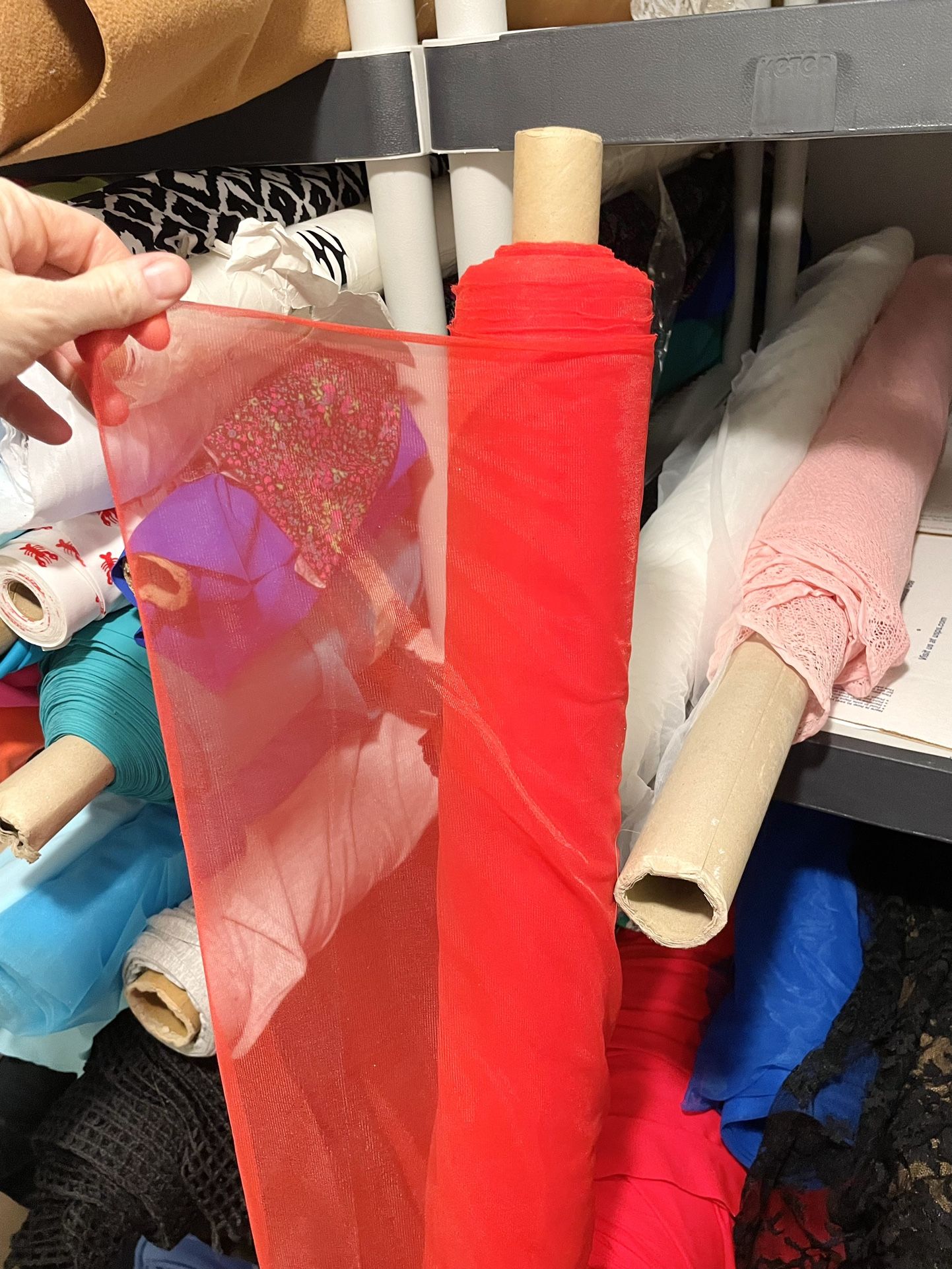 DESIGNER Sewing Apple Red Stretch Sheer Fabric FULL Bolt