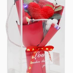 Crochet Chunky Knitted Heart Rose LED Light-Up Flower Bouquet Gift Box  Valentines Gifts