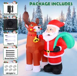 6FT SANTA AND REINDEER INFLATABLE