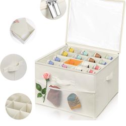 Shoe Organizer for Closet Fits 16 Pairs Foldable Shoe Storage Containers Baskets Oxford Fabric Storage Bins with Clear CoverBox, Beige