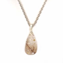 Golden rutilated quartz teardrop pendant on 20" inch silver necklace new 