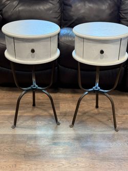 Kirklands White Wash Side Tables With Drawers