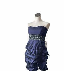 Teeze Me Dresses | Teeze Me Womens Cocktail Dress Navy Embellished Stretch Strapless Size 5 