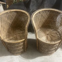2 Woven Cane Emmanuelle Style Chairs 