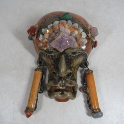 Brazilian Handcrafted Gemstone Porongo Gourd Folkart Mask
