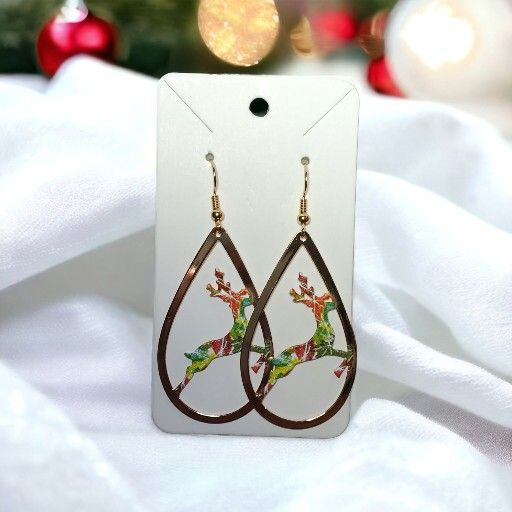 Gold-tone Reindeer Teardrop Earrings
