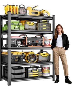 Heavy Duty Shelving 5-Tier, Garage Shelving Unit. Adjustable Black Metal Storage Shelves, Ideal for Garage, Basement, Pantry &