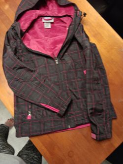 Pink Black Winter Hooded Coat