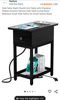 End table with charging ports and drawer