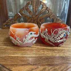 Set of 2 Red Agate Dragon Tea Cup 