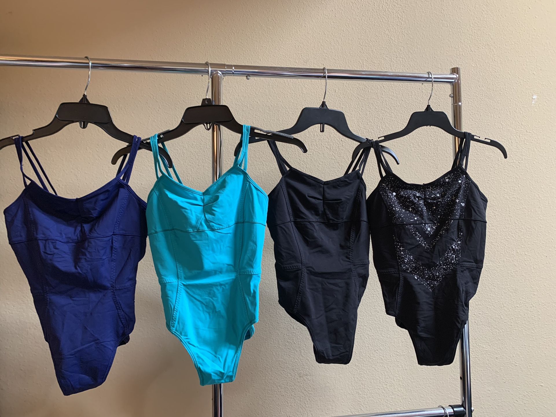 Set Of 4 Leotards Lululemon Kids Girls Line Ivivva Clothes Size 14 Black Silver Stars Navy Teal Like New Condition Dance Ballet Jazz Gymnastics