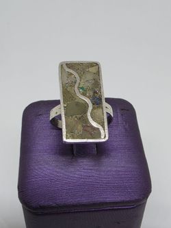 1950's Vintage Taxco Mexico Sterling Silver Mosiac Inlay Ring Wavy River SZ 5.75