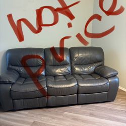 Dark Grey- Blue Leather Recliner  Couch