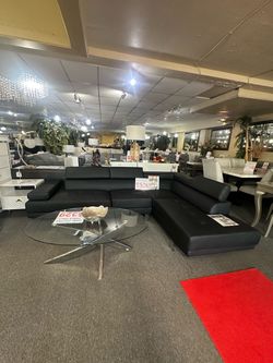 Brand New White and Black Leather L-Shaped Sectional Sofa