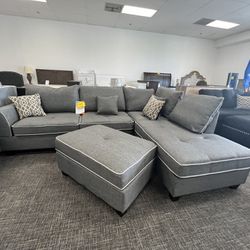 Light Gray Sofa Sectional Couch W/Storage Ottoman