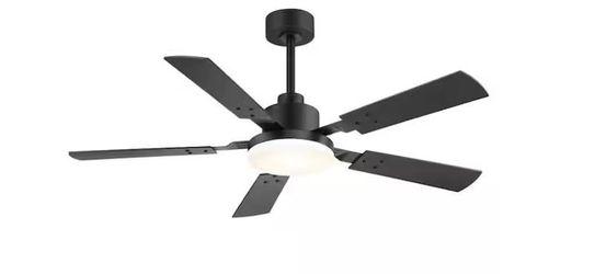52 in. Indoor Matte Black Ceiling Fans with Adjustable White Integrated LED with 5-Reversible Blades and Remote
