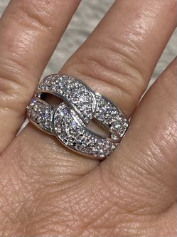 Diamonique diamond pave cocktail wide band ring 925 sterling silver Size 8.5 NEW