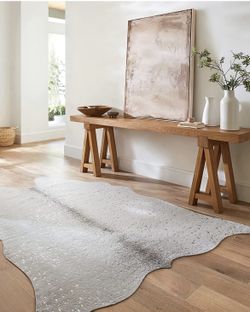 Loloi II Bryce Collection Faux Cowhide Area Rug, 5' x 6'6", Stone/Silver