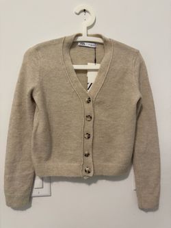 New Zara Beige Button-Up Cardigan S