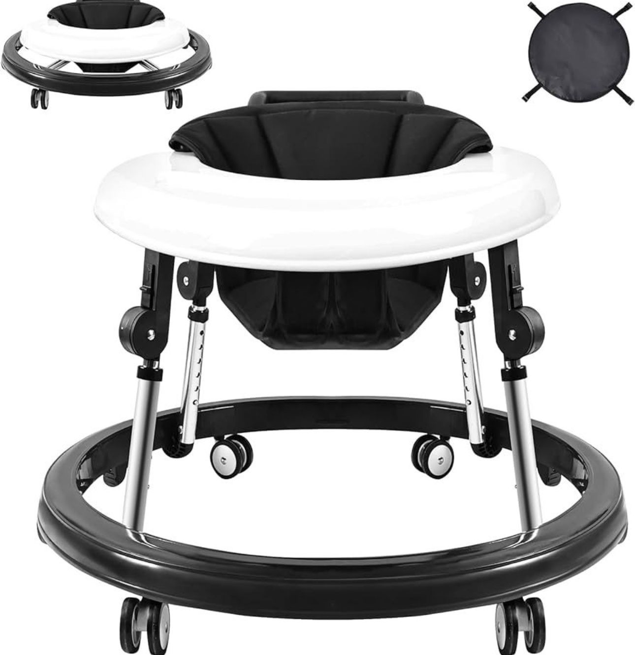 Harppa Baby Walker, Foldable 9-Gear Height Adjustable Baby Walker with Wheels, Infant Toddler Walker with Foot Pads, Anti-Fall Baby Walkers and Activi