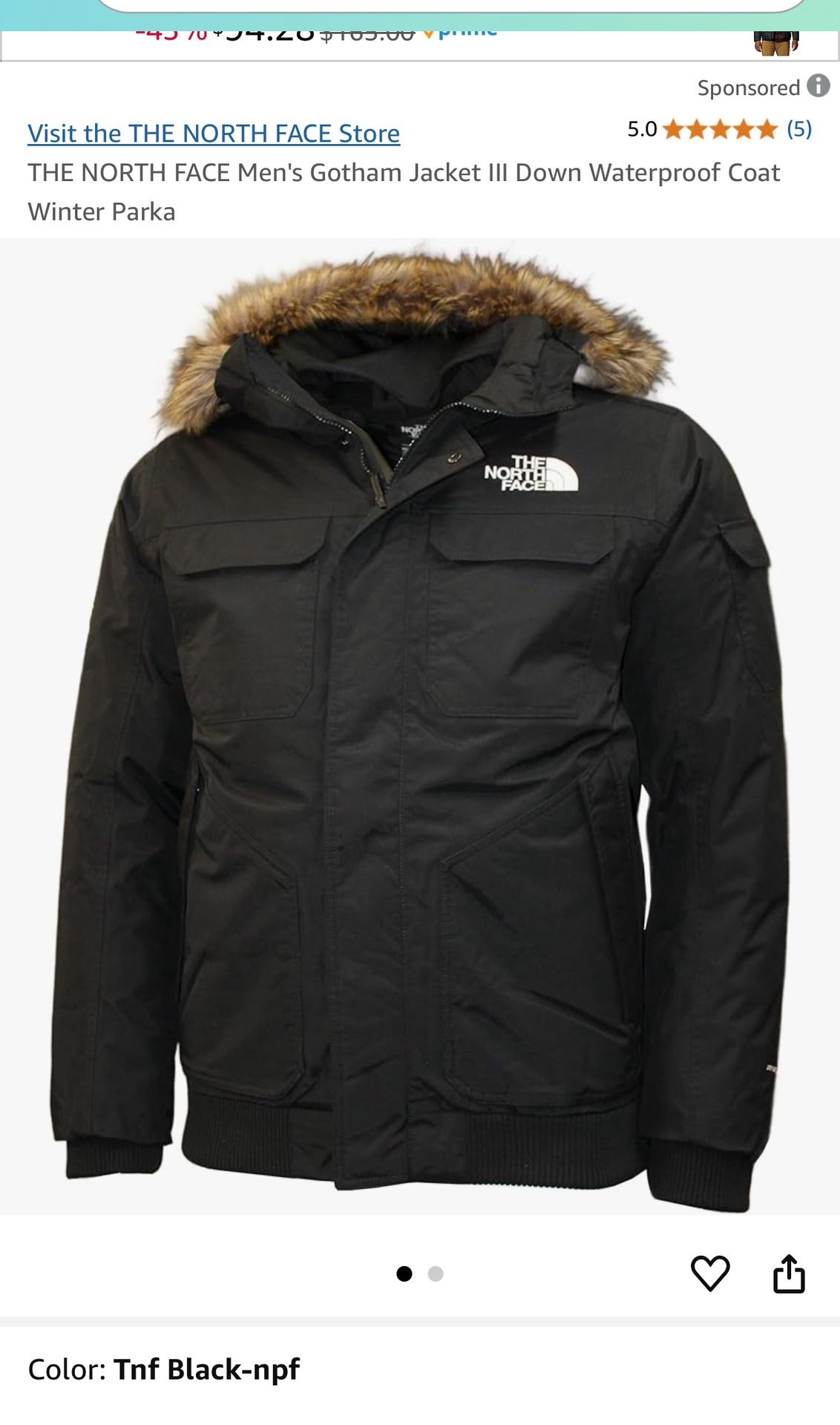 North Face Gotham 3 Black Medium Down Jacket