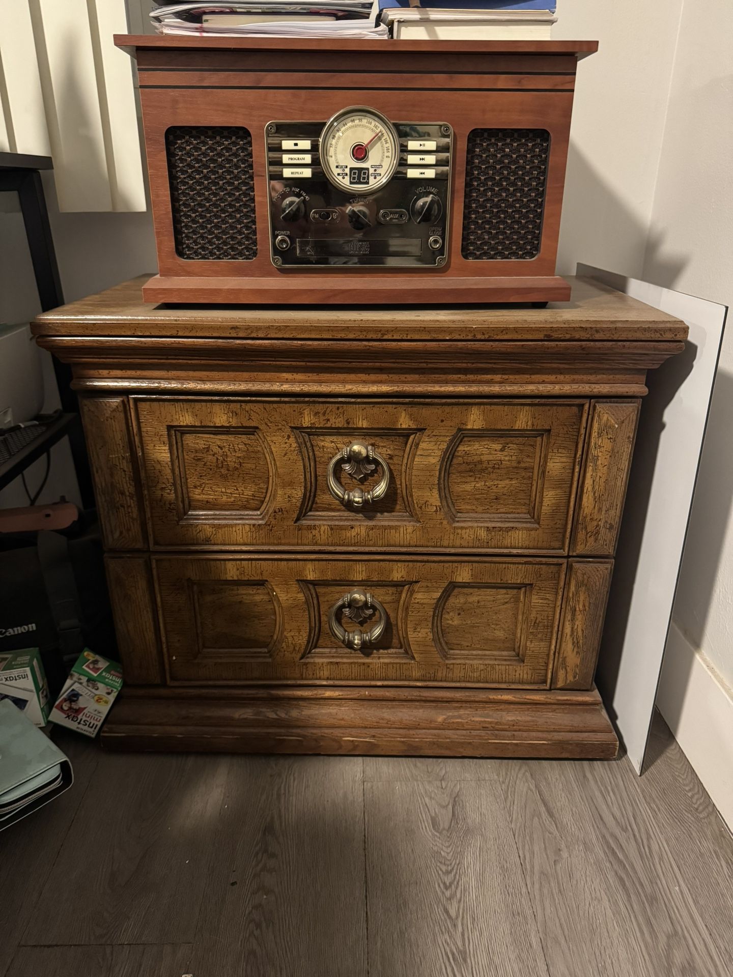 Vintage Wood Nightstand - Two Drawer Nightstand