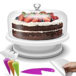 Brand New Classy Cake Stand – Complete Set of Cake Stand with Dome Lid and Decoration Accessories – Cake Turntable for Display

THE REVEALING SEE-THRO
