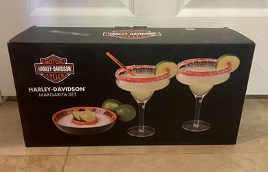 Brand New Harley-Davidson Wide Brim Margarita Glass Set