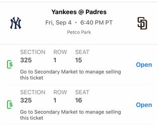 Yankees vs. Padres Friday 4th